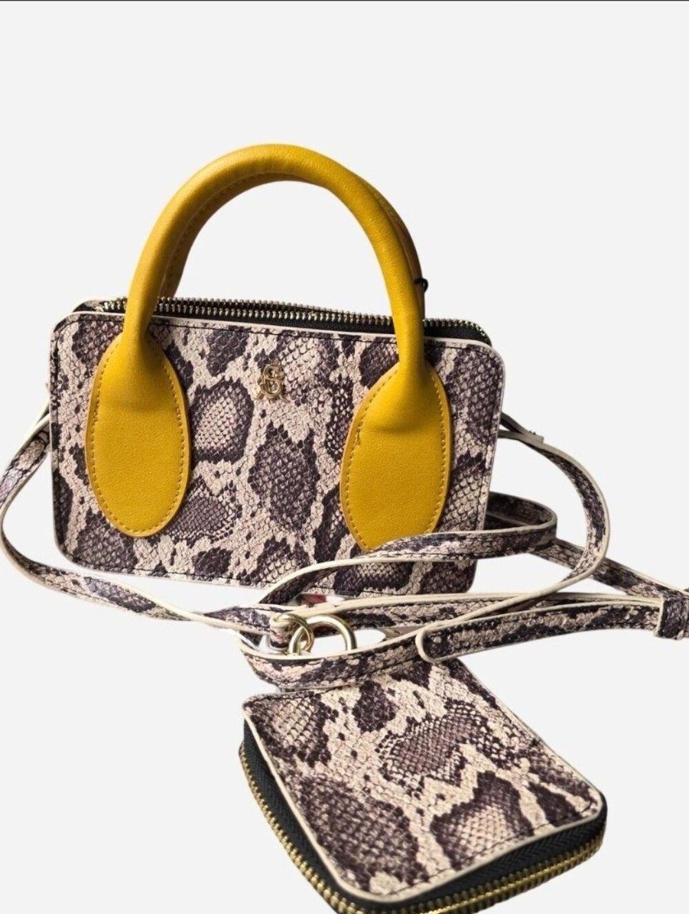 Steve Madden Bhenrik purse and wallet SET w/ brown & beige snake print
